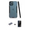 MARSİLYAN™- iPhone 12 Pro Max Kılıf Atlas Asil Serisi - Siyah 3D Antistatik Hayalet Cam Ekran Koruyucu + Renkli Kamera Lens Koruma Cam - SI