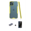 MARSİLYAN™- iPhone 12 Pro Max Kılıf Atlas Asil Serisi - Siyah 3D Antistatik Hayalet Cam Ekran Koruyucu + Renkli Kamera Lens Koruma Cam - SI