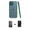MARSİLYAN™- iPhone 12 Pro Max Kılıf Atlas Asil Serisi - Siyah 3D Antistatik Hayalet Cam Ekran Koruyucu + Neon Fosforlu Kamera Lens - YL