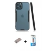 MARSİLYAN™- iPhone 12 Pro Max Kılıf Atlas Asil Serisi - Siyah 5D Eko Cam Ekran Koruyucu + Shine Kamera Lens Koruma Cam - SABE