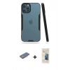 MARSİLYAN™- iPhone 12 Pro Max Kılıf Atlas Asil Serisi - Siyah 6D Mat Seramik Hayalet Nano Ekran Koruyucu + Renkli Kamera Lens Koruma Cam - PE
