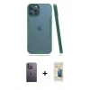 MARSİLYAN™- iPhone 12 Pro Max Kılıf Atlas Asil Serisi - Siyah 6D Mat Seramik Hayalet Nano Ekran Koruyucu + Neon Fosforlu Kamera Lens - BZ