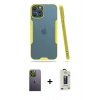 MARSİLYAN™- iPhone 12 Pro Max Kılıf Atlas Asil Serisi - Siyah Bilvis Hayalet Cam Ekran Koruyucu + Yeşil Neon Fosforlu Kamera Lens