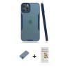 MARSİLYAN™- iPhone 12 Pro Max Kılıf Atlas Asil Serisi - Siyah Mat Seramik Nano Ekran Koruyucu + Gümüş Metal Kamera Lens Koruma Cam