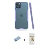 MARSİLYAN™- iPhone 12 Pro Max Kılıf Atlas Asil Serisi - Siyah Mat Seramik Nano Ekran Koruyucu + Mavi Shine Kamera Lens Koruma Cam