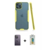 MARSİLYAN™- iPhone 12 Pro Max Kılıf Atlas Asil Serisi - Siyah Polymer Nano Ekran Koruyucu + Neon Fosforlu Kamera Lens - BZ