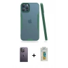 MARSİLYAN™- iPhone 12 Pro Max Kılıf Atlas Asil Serisi - Siyah Polymer Nano Ekran Koruyucu + Neon Fosforlu Kamera Lens - BZ