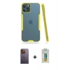 MARSİLYAN™- iPhone 12 Pro Max Kılıf Atlas Asil Serisi - Siyah Polymer Nano Ekran Koruyucu + Neon Fosforlu Kamera Lens - SI