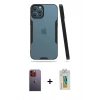 MARSİLYAN™- iPhone 12 Pro Max Kılıf Atlas Asil Serisi - Siyah Polymer Nano Ekran Koruyucu + Neon Fosforlu Kamera Lens - TU