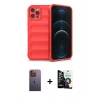 MARSİLYAN™- iPhone 12 Pro Max Kılıf Atlas Koleksiyonu - Şeffaf Temperli Cam Ekran Koruyucu + Neon Fosforlu Kamera Lens - SI