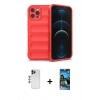 MARSİLYAN™- iPhone 12 Pro Max Kılıf Atlas Koleksiyonu - Siyah 34D Izgaralı Cam + Shine Kamera Lens - LT