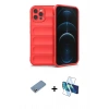MARSİLYAN™- iPhone 12 Pro Max Kılıf Atlas Koleksiyonu - Siyah 3D Antistatik Cam Ekran Koruyucu + Shine Kamera Lens Koruma Cam - GS