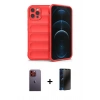 MARSİLYAN™- iPhone 12 Pro Max Kılıf Atlas Koleksiyonu - Siyah 3D Antistatik Hayalet Cam Ekran Koruyucu + Neon Fosforlu Kamera Lens - TU