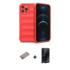 MARSİLYAN™- iPhone 12 Pro Max Kılıf Atlas Koleksiyonu - Siyah 3D Antistatik Hayalet Cam Ekran Koruyucu + Shine Kamera Lens Koruma Cam - SABE