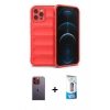 MARSİLYAN™- iPhone 12 Pro Max Kılıf Atlas Koleksiyonu - Siyah 5D Eko Cam Ekran Koruyucu + Neon Fosforlu Kamera Lens - TU