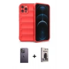 MARSİLYAN™- iPhone 12 Pro Max Kılıf Atlas Koleksiyonu - Siyah Bilvis Hayalet Cam Ekran Koruyucu + Neon Fosforlu Kamera Lens - BZ
