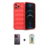 MARSİLYAN™- iPhone 12 Pro Max Kılıf Atlas Koleksiyonu - Siyah Polymer Nano Ekran Koruyucu + Neon Fosforlu Kamera Lens - TU