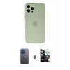 MARSİLYAN™- iPhone 12 Pro Max Kılıf Atlas Minimal Prime - Şeffaf Temperli Cam Ekran Koruyucu + Neon Fosforlu Kamera Lens - MI