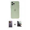 MARSİLYAN™- iPhone 12 Pro Max Kılıf Atlas Minimal Prime - Şeffaf Temperli Cam Ekran Koruyucu + Neon Fosforlu Kamera Lens - SI