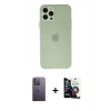 MARSİLYAN™- iPhone 12 Pro Max Kılıf Atlas Minimal Prime - Şeffaf Temperli Cam Ekran Koruyucu + Neon Fosforlu Kamera Lens - BZ