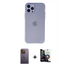 MARSİLYAN™- iPhone 12 Pro Max Kılıf Atlas Minimal Prime - Şeffaf Temperli Cam Ekran Koruyucu + Neon Fosforlu Kamera Lens - SI