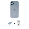 MARSİLYAN™- iPhone 12 Pro Max Kılıf Atlas Minimal Prime - Şeffaf Uv Polymer Nano Ekran Koruyucu + Mavi Shine Kamera Lens Koruma Cam