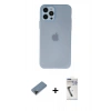 MARSİLYAN™- iPhone 12 Pro Max Kılıf Atlas Minimal Prime - Şeffaf Uv Polymer Nano Ekran Koruyucu + Siyah Shine Kamera Lens Koruma Cam