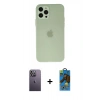 MARSİLYAN™- iPhone 12 Pro Max Kılıf Atlas Minimal Prime - Siyah 18D Cam Ekran Koruyucu + Neon Fosforlu Kamera Lens - BZ