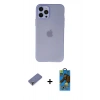 MARSİLYAN™- iPhone 12 Pro Max Kılıf Atlas Minimal Prime - Siyah 18D Cam Ekran Koruyucu + Metal Kamera Lens Koruma Cam - GD