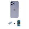 MARSİLYAN™- iPhone 12 Pro Max Kılıf Atlas Minimal Prime - Siyah 18D Cam Ekran Koruyucu + Shine Kamera Lens Koruma Cam - MI