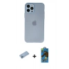 MARSİLYAN™- iPhone 12 Pro Max Kılıf Atlas Minimal Prime - Siyah 18D Cam Ekran Koruyucu + Shine Kamera Lens Koruma Cam - MI