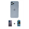MARSİLYAN™- iPhone 12 Pro Max Kılıf Atlas Minimal Prime - Siyah 18D Cam Ekran Koruyucu + Neon Fosforlu Kamera Lens - MI