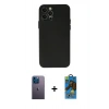 MARSİLYAN™- iPhone 12 Pro Max Kılıf Atlas Minimal Prime - Siyah 18D Cam Ekran Koruyucu + Neon Fosforlu Kamera Lens - MI