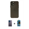 MARSİLYAN™- iPhone 12 Pro Max Kılıf Atlas Minimal Prime - Siyah 18D Cam Ekran Koruyucu + Neon Fosforlu Kamera Lens - MI