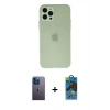 MARSİLYAN™- iPhone 12 Pro Max Kılıf Atlas Minimal Prime - Siyah 18D Cam Ekran Koruyucu + Neon Fosforlu Kamera Lens - MI