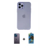 MARSİLYAN™- iPhone 12 Pro Max Kılıf Atlas Minimal Prime - Siyah 18D Cam Ekran Koruyucu + Neon Fosforlu Kamera Lens - MI