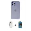 MARSİLYAN™- iPhone 12 Pro Max Kılıf Atlas Minimal Prime - Siyah 18D Cam Ekran Koruyucu + Shine Kamera Lens - GD