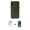 MARSİLYAN™- iPhone 12 Pro Max Kılıf Atlas Minimal Prime - Siyah 18D Cam Ekran Koruyucu + Shine Kamera Lens - LT