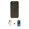 MARSİLYAN™- iPhone 12 Pro Max Kılıf Atlas Minimal Prime - Siyah 18D Cam Ekran Koruyucu + Shine Kamera Lens - GD