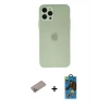 MARSİLYAN™- iPhone 12 Pro Max Kılıf Atlas Minimal Prime - Siyah 18D Cam Ekran Koruyucu + Sierra Blue Shine Kamera Lens Koruma Cam