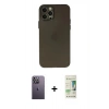 MARSİLYAN™- iPhone 12 Pro Max Kılıf Atlas Minimal Prime - Siyah 20D Premium Cam Ekran Koruyucu + Neon Fosforlu Kamera Lens - BZ