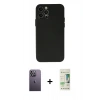 MARSİLYAN™- iPhone 12 Pro Max Kılıf Atlas Minimal Prime - Siyah 20D Premium Cam Ekran Koruyucu + Neon Fosforlu Kamera Lens - BZ