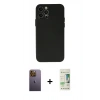 MARSİLYAN™- iPhone 12 Pro Max Kılıf Atlas Minimal Prime - Siyah 20D Premium Cam Ekran Koruyucu + Sarı Neon Fosforlu Kamera Lens