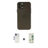 MARSİLYAN™- iPhone 12 Pro Max Kılıf Atlas Minimal Prime - Siyah 20D Premium Cam Ekran Koruyucu + Shine Kamera Lens - LT