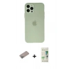 MARSİLYAN™- iPhone 12 Pro Max Kılıf Atlas Minimal Prime - Siyah 20D Premium Cam Ekran Koruyucu + Sierra Blue Shine Kamera Lens Koruma Cam