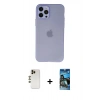 MARSİLYAN™- iPhone 12 Pro Max Kılıf Atlas Minimal Prime - Siyah 34D Izgaralı Cam + Shine Kamera Lens - GD