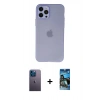 MARSİLYAN™- iPhone 12 Pro Max Kılıf Atlas Minimal Prime - Siyah 34D Izgaralı Cam + Neon Fosforlu Kamera Lens - MI