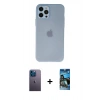 MARSİLYAN™- iPhone 12 Pro Max Kılıf Atlas Minimal Prime - Siyah 34D Izgaralı Cam + Neon Fosforlu Kamera Lens - MI
