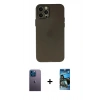MARSİLYAN™- iPhone 12 Pro Max Kılıf Atlas Minimal Prime - Siyah 34D Izgaralı Cam + Neon Fosforlu Kamera Lens - MI