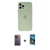 MARSİLYAN™- iPhone 12 Pro Max Kılıf Atlas Minimal Prime - Siyah 34D Izgaralı Cam + Neon Fosforlu Kamera Lens - SI